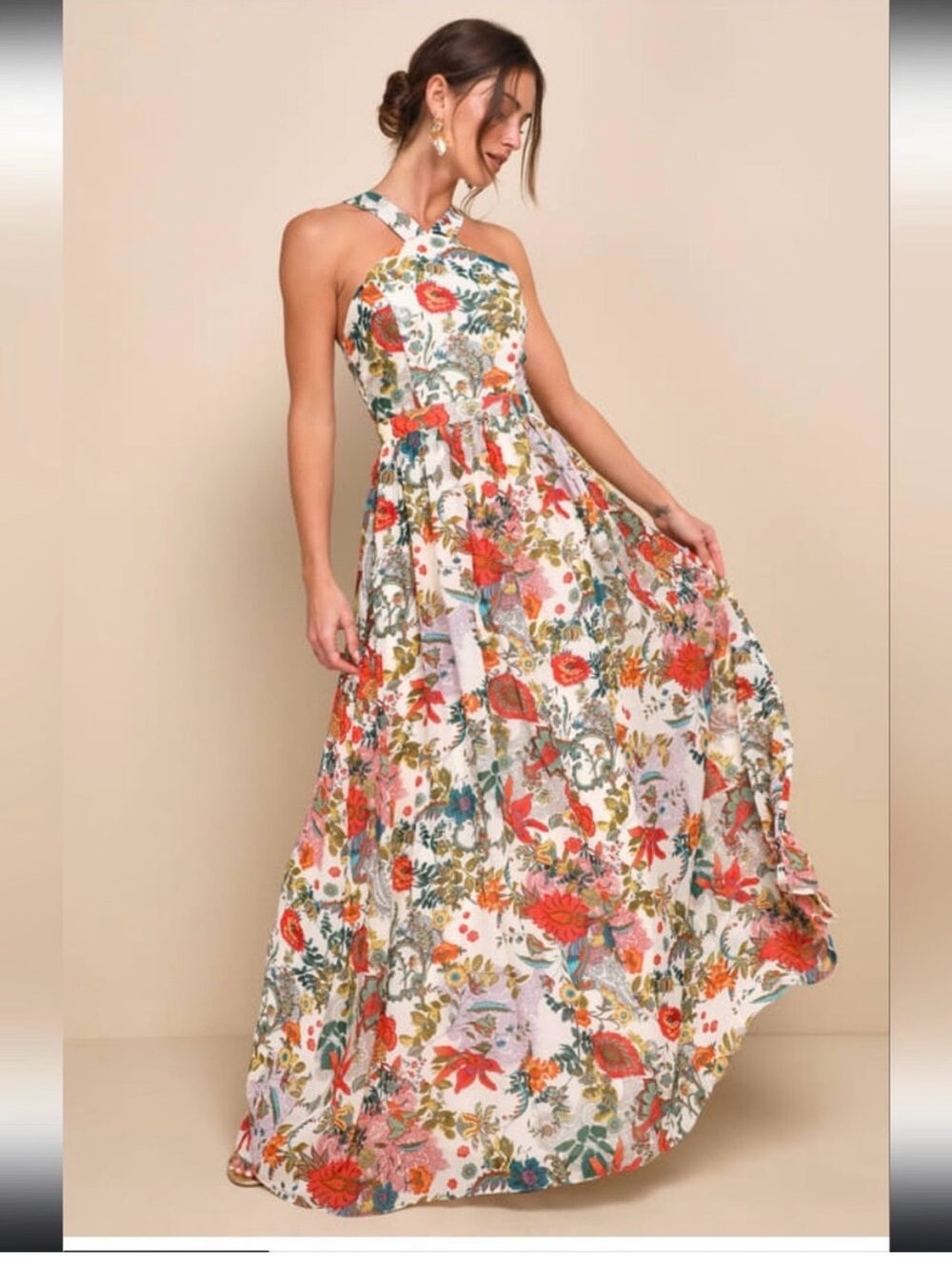 Lulus Floral Maxi Dress Watercolor Garden Party Wedding Guest Boho